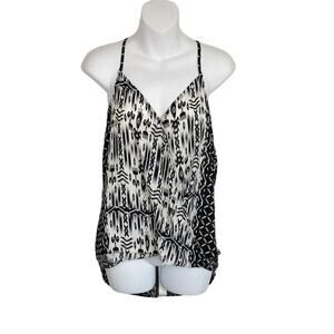 Lily White Shirt Womens Large Black/Beige Aztec Hi-Lo Layered Front Camisole Top